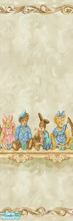 Sims 2 — Dainty Teddies by Lorah — Blue, pink, beige, white, tile, wallpaper, paint, flowers, teddies, all in one