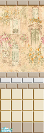 Sims 2 — Dainty Italy 2 by Lorah — Blue, pink, beige, white, tile, wallpaper, paint, flowers, teddies, all in one