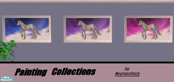 Sims 2 — NSC Paintings Set7 - unicorns by Neptunesuzy — Set of Three Unicorn paintings and one white frame! Enjoy!