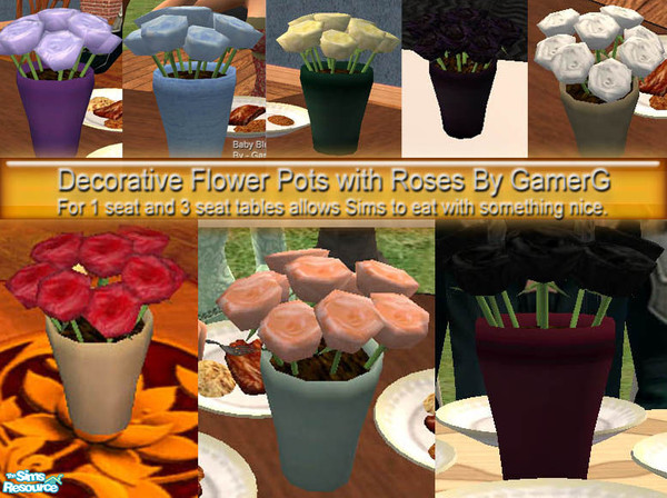 Sims 2 — Decorative Table Roses by Gamerg — This is a set of 1 new mesh and a few recolors. It is designed for 1 or 3
