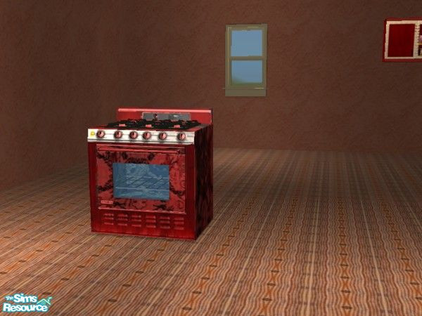 Sims 2 — Red Dragon Kitchen stove by ead425 — set includes: 1 wall,13 items: 3 counters, ceiling lamp, blinds, dining