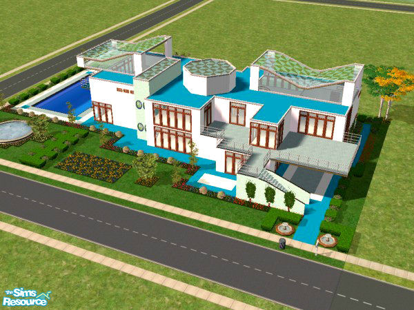 Sims 2 — Roble by Andres-Chile — A modern house, with contemporary details in the roof, and beautiful gardens, balconies,