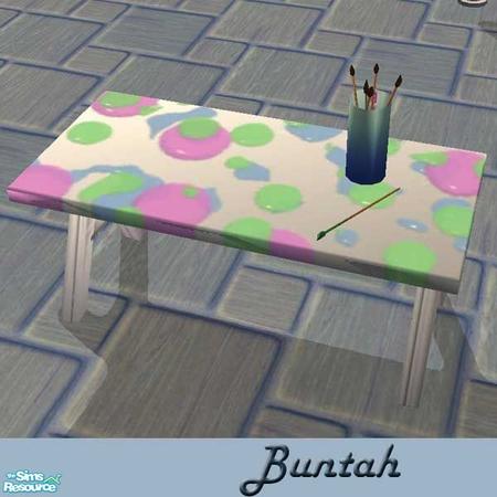 Sims 2 — Paint Splattered Work Table by buntah — This is a recolor of my Picnic Table mesh, which is available here at