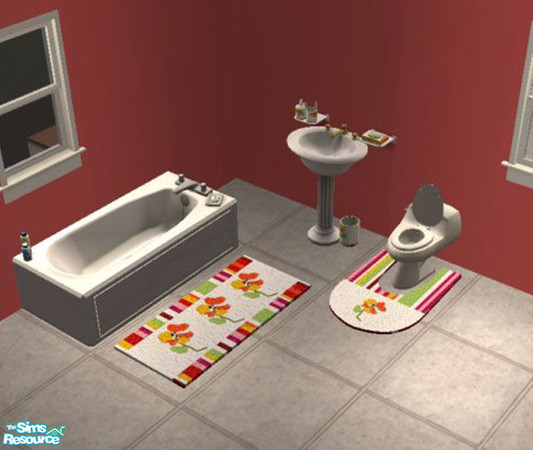 Sims 2 — Floral Bath Rugs by jenterry — To match my Floral Bath Accessories. A nice toilet mat and bath rug to keep your