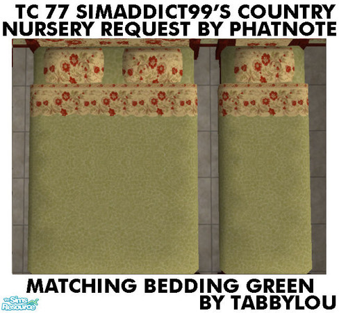 Sims 2 — TL - TC77 CountryNurseryGrowUp BeddingGreen by TabbyLou — Recolor of Maxis Bedding in TC77 Green Texture for