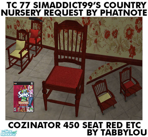 Sims 2 — TL - TC77 CountryNurseryGrowUp DinChairSeatRed by TabbyLou — Recolor of Seasons Cozinator 450 Dining Chair Seat