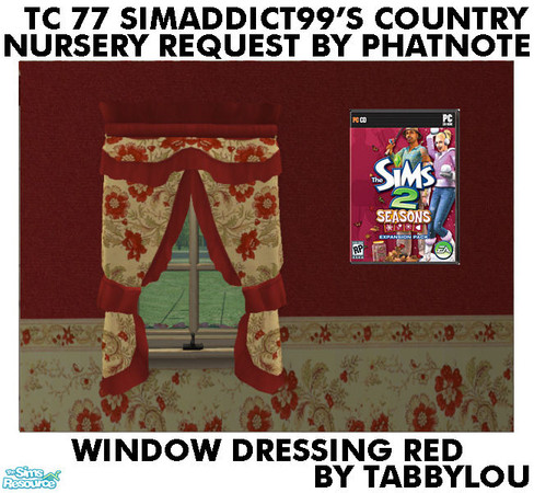 Sims 2 — TL - TC77 CountryNurseryGrowUp WindDressRed by TabbyLou — Recolor of Seasons Window Dressing (Curtain-which only