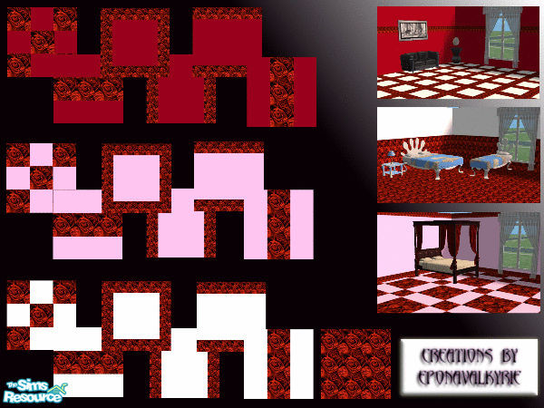 Sims 2 — EponaFlowersRoseFloorSet1 by EponaValkyrie — A new set of 19 floors in white, pink and red with various rose