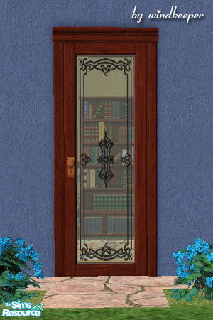 Sims 2 — Glass door 1 - dark wood frame by Windkeeper — You need to download "Glass door 1 updated" file from