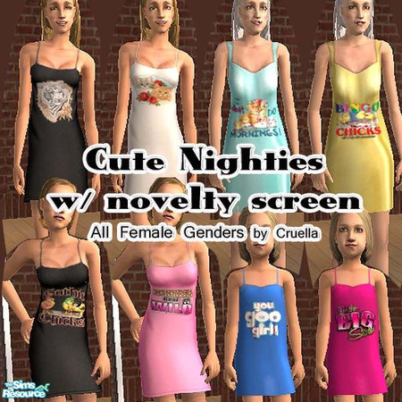 Sims 2 — am_CuteNightie by Cruella — Cute novelty screened nightwear in Elder, Adult, Teen, and Child. 