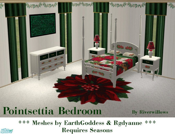 Sims 2 — Pointsettia Bedroom by Riverwillows — Lovely simple bedroom in light wintery colors and featuring pointsettias.