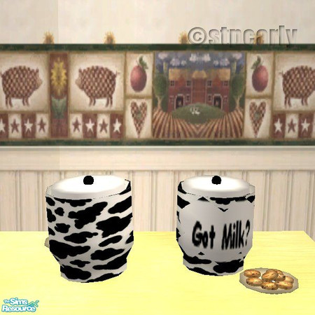 Sims 2 — Cowprint Cookie Jars by STP Carly — Cookie jars with country designs for that farm fresh feeling in the kitchen.