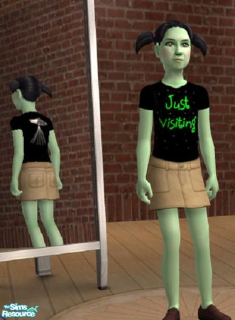 Sims 2 — "Just Visiting" female child's top by SimStad — Let your little part-alien Sim tell the world that