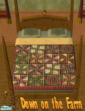 Sims 2 — Wheels In A Spin Country Quilt by Nikki041498 — Reds, Greens, Golds, combine in a comfy, cozy, pleasing pattern.