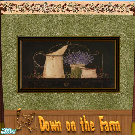 Sims 2 — Country Pitcher by Nikki041498 — Primitive country painting of a water pitcher and Lavender bouquet. Created