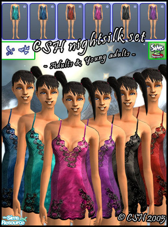 Sims 2 — CSH nightsilk set by Fairysunlight — For delicate and tender nights at candle lights, silk embroidered nightie