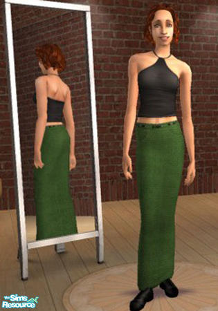 Sims 2 — Long green denim skirt by Asheara — A long green denim skirt
