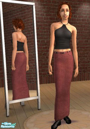 Sims 2 — Long red denim skirt by Asheara — A long red denim skirt