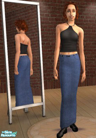 Sims 2 — Long blue denim skirt by Asheara — A long blue denim skirt