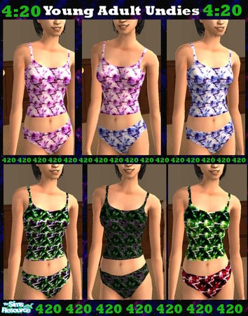 Sims 2 — Undies 4 Undergrads 6-pack by Agent420 — A pack of 6 pairs of undies for the ladies. 3 soft colors, and 3