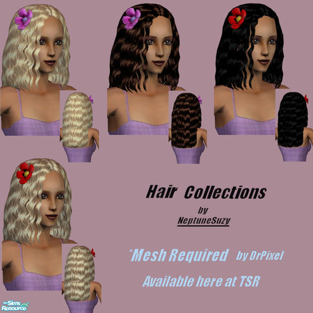 Sims 2 — NSC Hair Set27 by Neptunesuzy — Set of 4 - long curly hair and with flower! Enjoy! (Dress in preview pictures by