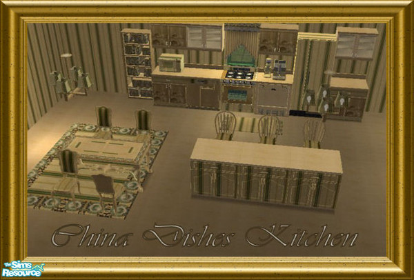 Sims 2 — China Dishes Kitchen by ead425 — set includes 15 items,1wall,1floor: bar stool,bookcase,ceiling