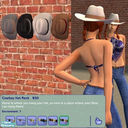 Sims 2 — Cowboy Hatrack by Dr Pixel — Wall mounted hatrack with cowboy hats - for home and community lots
