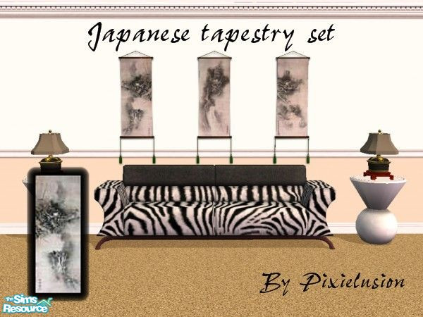 Sims 2 — Japanese tapestry 3 by pixielusion — A set of three Japanese tapestries to decorate your walls.
