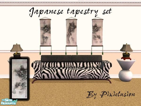 Sims 2 — Japanese tapestry 2 by pixielusion — A set of three Japanese tapestries to decorate your walls.
