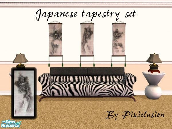 Sims 2 — Japanese tapestry 1 by pixielusion — A set of three Japanese tapestries to decorate your walls.