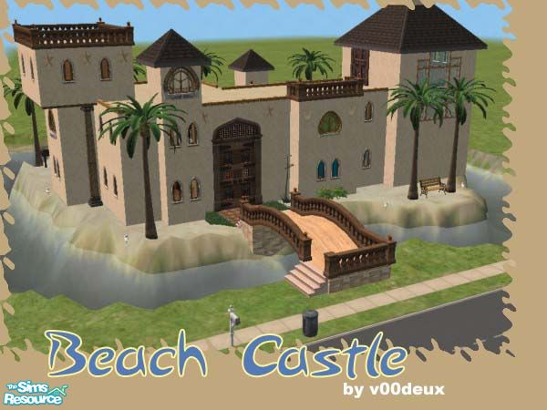 Sims 2 — Beach Castle by v00deux — A giant, live-in-able sand castle for the kids at heart. An arched bridge leads the