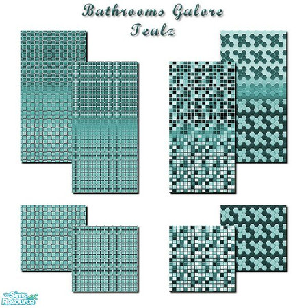 Sims 2 — Bathrooms Galore Tealz by iwubu — Bathrooms Galore is 4 sets of walls and floors of the same inlay tile work.