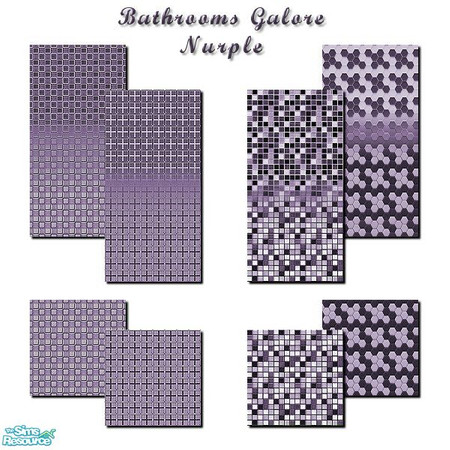 Sims 2 — Bathrooms Galore Nurple by iwubu — Bathrooms Galore is 4 sets of walls and floors of the same inlay tile work.