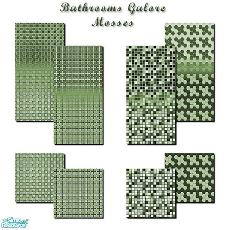 Sims 2 — Bathrooms Galore Mosses by iwubu — Bathrooms Galore is 4 sets of walls and floors of the same inlay tile work.