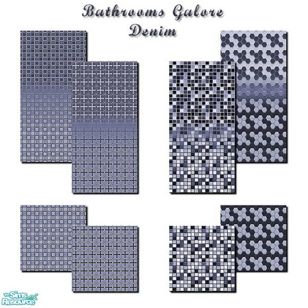 Sims 2 — Bathrooms Galore Denim by iwubu — Bathrooms Galore is 4 sets of walls and floors of the same inlay tile work.