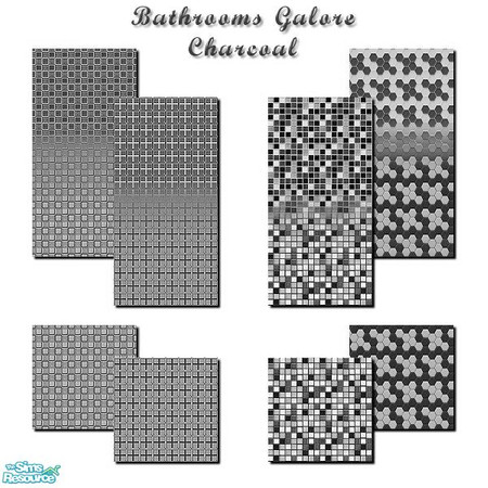 Sims 2 — Bathrooms Galore Charcoal by iwubu — Bathrooms Galore is 4 sets of walls and floors of the same inlay tile work.