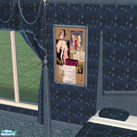 Sims 2 — Astral Blues Girl's Corkboard by auracyan —  * TSRAA Member Item * Covered with pictures, a postcard, and a well