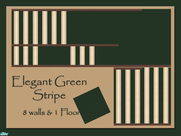 Sims 2 — Elegant Green Stripe Set by Girl-from-mars — 8 matching walls, that tile perfectly with each other. Also