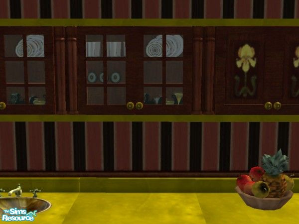 Sims 2 — Black Stove Matching Kitchen Cabinet Dec by c_literati — Recolor of decor for inside the open upper cabinet