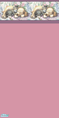 Sims 2 — best pals pink by skinflin — misty pink wall border with puppy+kitten sleeping 