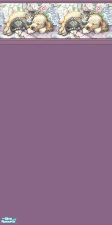 Sims 2 — best pals purple by skinflin — smokey purple wall border with puppy+kitten sleeping 