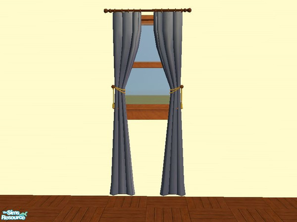 Sims 2 — Cowpoke Nursery/Bedroom Curtain by tamlfra — Simple light blue curtain, and a matching wooden curtain rod.