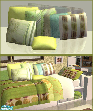 Sims 2 — Twin bedroom superset - green cushions by kibanahnah — Small house?Not enough rooms and a lot of children?Fear