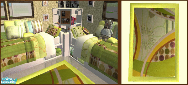 Sims 2 — Twin bedroom superset - green rug by kibanahnah — Small house?Not enough rooms and a lot of children?Fear