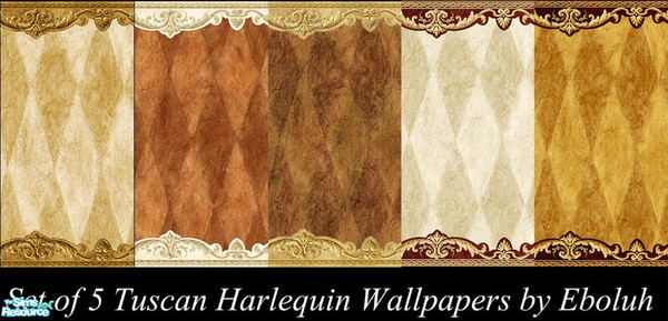 Sims 2 — Tuscan Harlequin with Trim Set by Eboluh — Gorgeous set of tuscan harlequin wallpaper with trim. This set