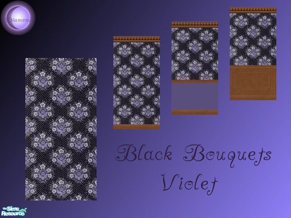 Sims 2 — D2DBlack Bouquets Violet Set by D2Diamond — Violet flowers on black in full, with trim, on color, and with
