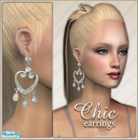 Sims 2 — Silver Chic Earrings - Diamond Heart by zvaella — Silver chic earrings for your sims, on a great mesh by Lianaa!
