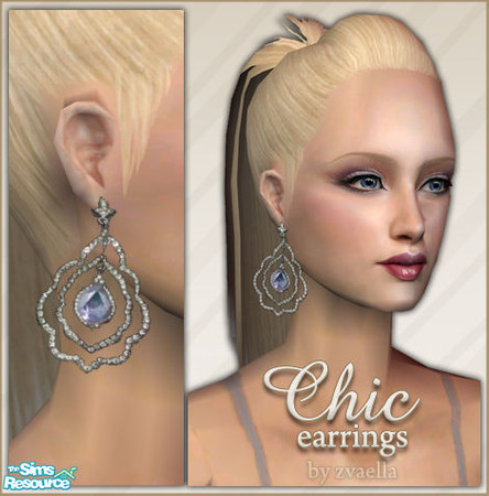 Sims 2 — Silver Chic Earrings - Blue Drop by zvaella — Silver chic earrings for your sims, on a great mesh by Lianaa!