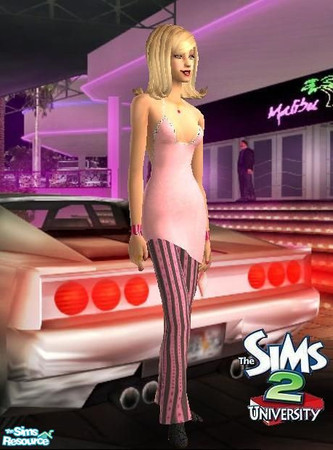 Sims 2 — YA Pink Overskirt by sgoobysnacks — This Pink Overskirt comes with Black/Pink PinStriped jeans and Black boots