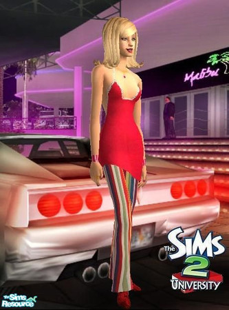 Sims 2 — YA Red Overskirt & Stripe Trousers by sgoobysnacks — This Red Overskirt comes with Striped jeans and Red